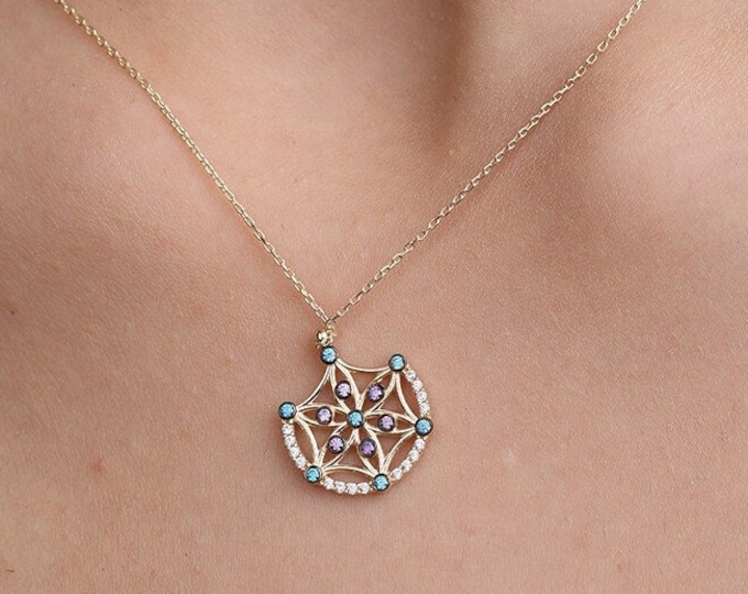 Birthstone Spider Web Necklace