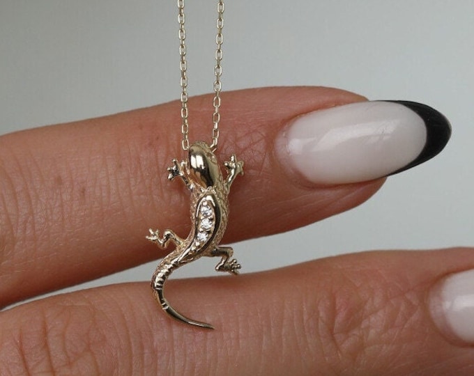 14K Real Gold Lizard Necklace