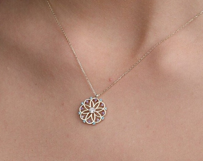 14K Solid Gold Lotus Necklace