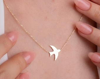14K Gold Swallow Bird Necklace