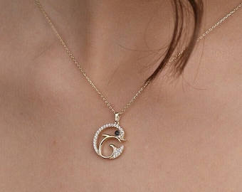 14K Solid Gold Dolphin Necklace