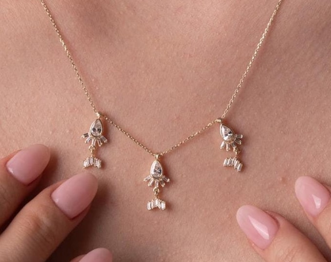 Gold Multi Shape Dangling Necklace