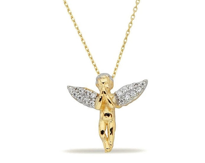 14K Real Gold Praying Angel Necklace