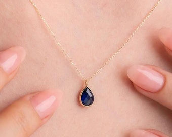 Blue Pear Shaped Sapphire Necklace
