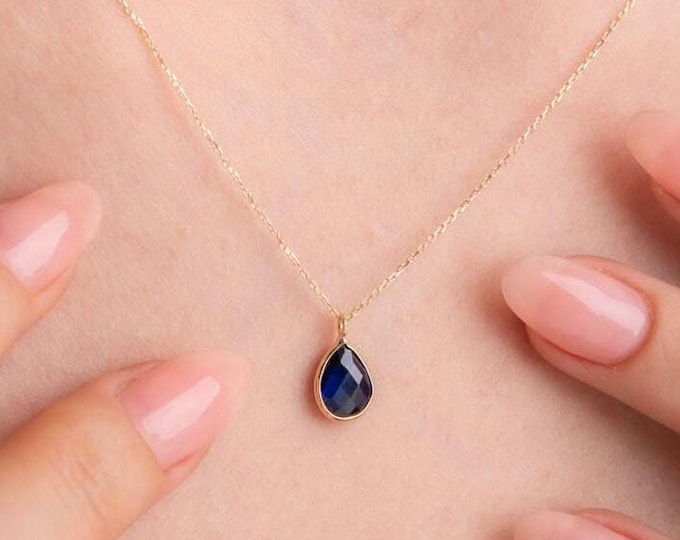 Blue Pear Shaped Sapphire Necklace