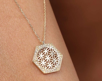 14k Gold Medallion Flower Of Life Necklace