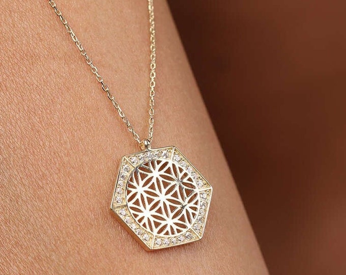 14k Gold Medallion Flower Of Life Necklace