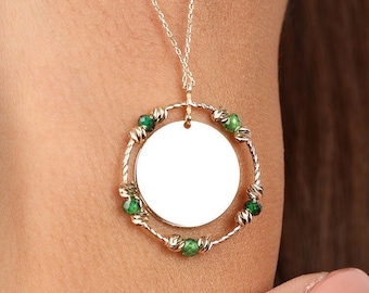 14K Gold Mirror Charm Necklace