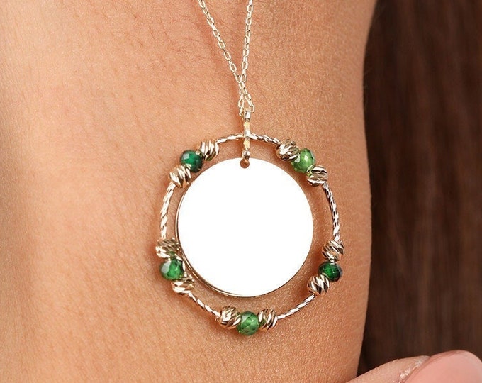 14K Gold Mirror Charm Necklace