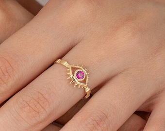 14K Real Gold Evil Eye Ring
