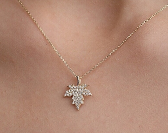 Cz Pave Maple Leaf Necklace