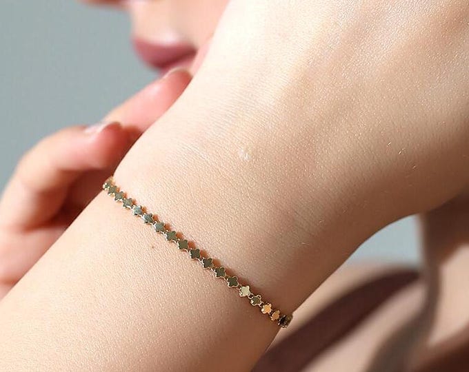 14K Gold Clover Bracelet for Women, Dainty Four Leaf Clover Chain Bracelet, Lucky Charm Bracelet, Christmas Gift