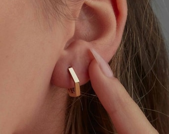 14K Gold Angular Hoop Earrings