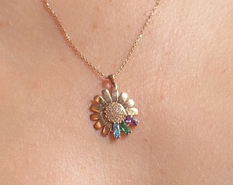14K Gold Baguette Daisy Necklace