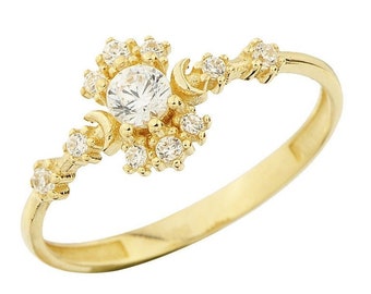 14K Real Gold  Cluster Ring/ Cz Prong Cluster Ring- Gold Engagement Ring- Gold Stacking Ring - Wedding Ring--Anniversary Ring