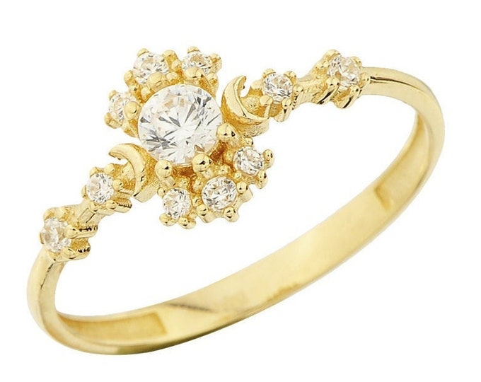 14K Real Gold  Cluster Ring/ Cz Prong Cluster Ring- Gold Engagement Ring- Gold Stacking Ring - Wedding Ring--Anniversary Ring