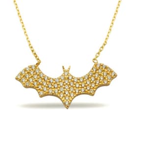 14K Solid Gold Bat Necklace: Minimalist CZ Vampire Jewelry