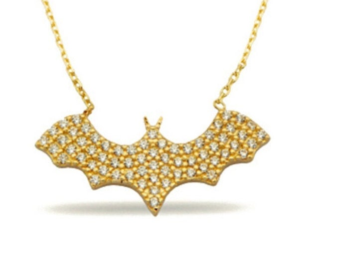 14K Gold Cz Bat Necklace