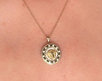14K Gold Greek Medusa Medallion Necklace