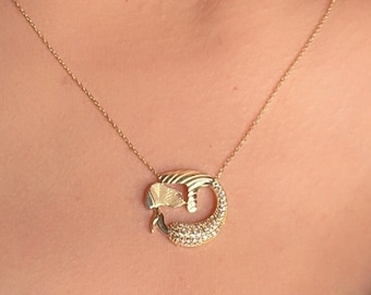 14K Gold Cz Mermaid Necklace