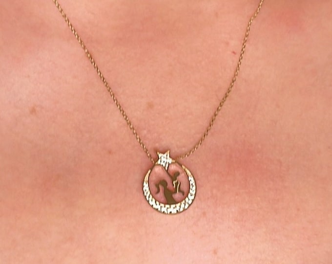 14K Gold Moon Star Mom Baby Necklace