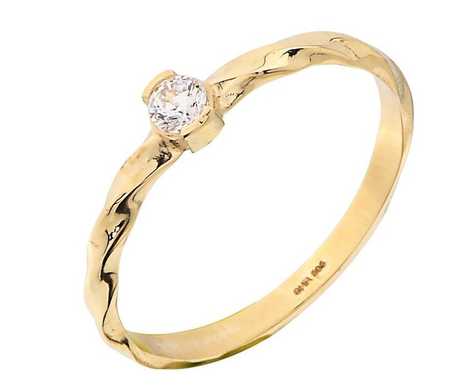 14K Gold Cz Solitaire Ring