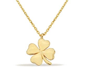 14K Solid Gold Clover Necklace