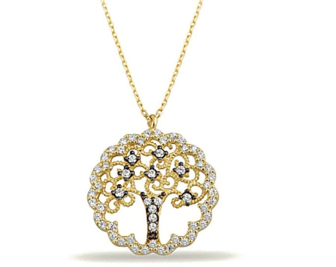 14K Gold Cz Family Tree Necklace