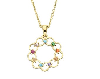 Birthstone Circle Necklace in 14K Gold