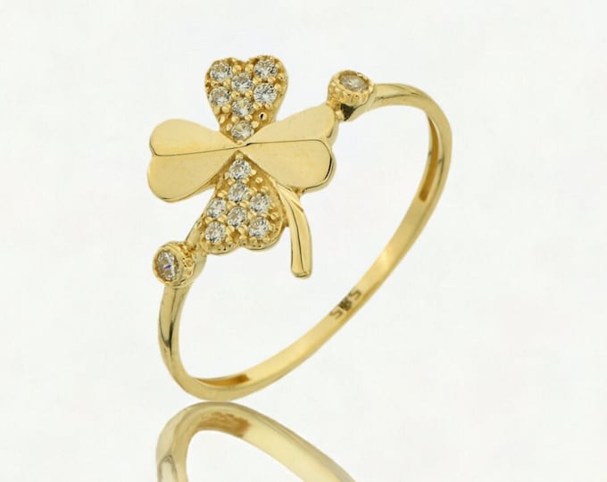 14K Gold Cz Clover Ring-