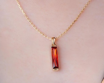 Vertical Baguette Cut Garnet Necklace