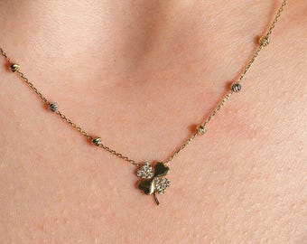 8K or 14K Gold Four Leaf Clover Necklace