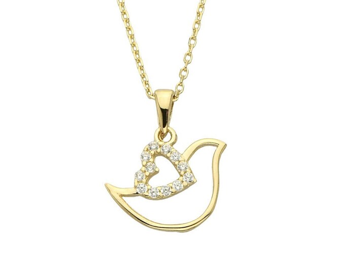 14K Bird W/ Heart Necklace