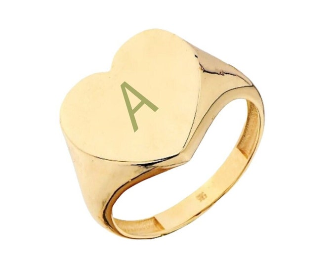 14k Gold Heart Crest Ring -  Initial Heart Signet Ring- Engravable Heart Ring-  Signet Ring Women- Gold Pinky Ring- Anniversary Gift