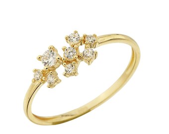 14K Gold Cz Cluster Ring