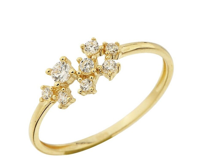 14K Gold Cz Cluster Ring