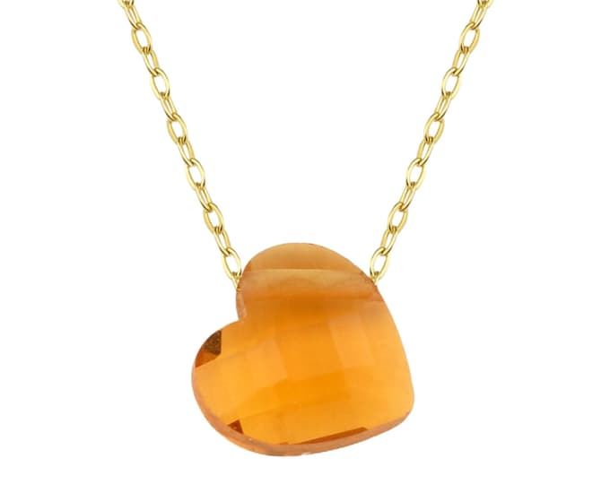 14K Gold Yellow Puffy Heart Necklace