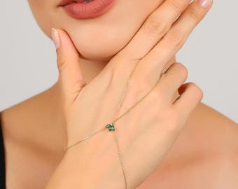 14K Gold CZ Bezel Set Hand Chain Bracelet