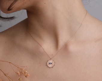 14K Gold Coin Sun Eye Necklace