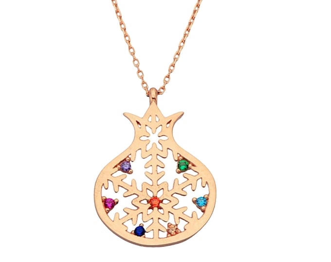 14K Gold Pomegranate Snowflake Necklace