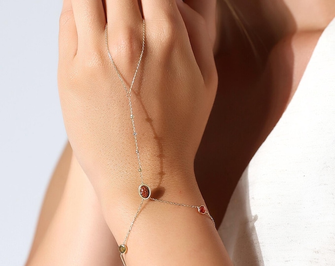 Gemstone Hand Chain Bracelet