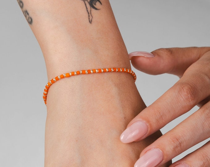 14K Gold Dorika Bracelet W/ Orange Beads  - Summer Jewelry- Wedding Jewelry - Birthday Gift -Anniversary Gift- Bridal Gift