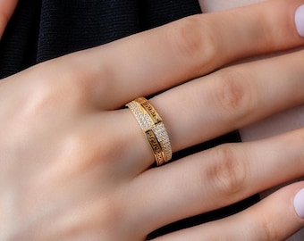 14K Gold Cz Greek and Ring