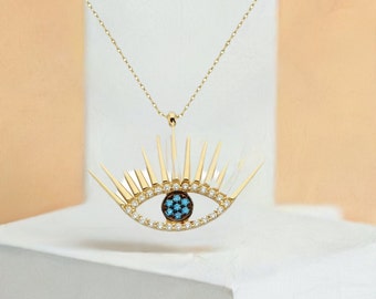 14K Gold Evil Eye Necklace - Minimalist Evil Eye Pendant - Protection Eye Necklace - Evil Eye Jewelry- Mother's Day Gift- Wedding Gift
