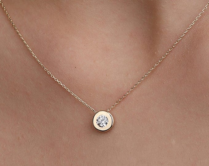 14K Gold Cz Bezel Necklace