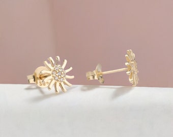 14K Gold Sun Stud Earrings