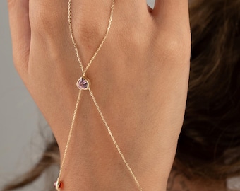 Purple Heart Hand Chain W/ Cz  Bracelet