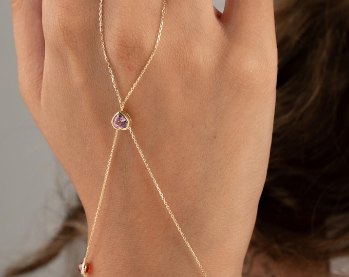 Purple Heart Hand Chain W/ Cz  Bracelet