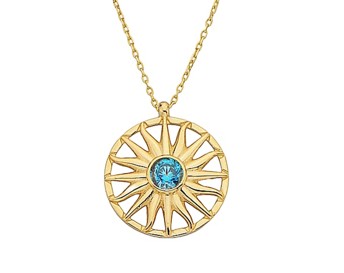Blue Topaz Sun Disc Necklace