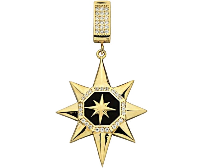 14K Gold Cz North Star Pendant Necklace